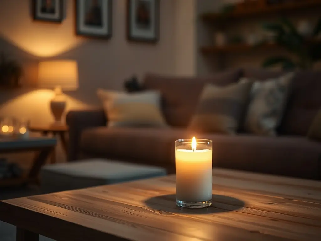 A lifestyle shot featuring the Rotating Spiral Candle in a cozy home setting, with soft lighting and complementary decor. The candle is rotating gently, casting intriguing shadows and creating a relaxing ambiance.