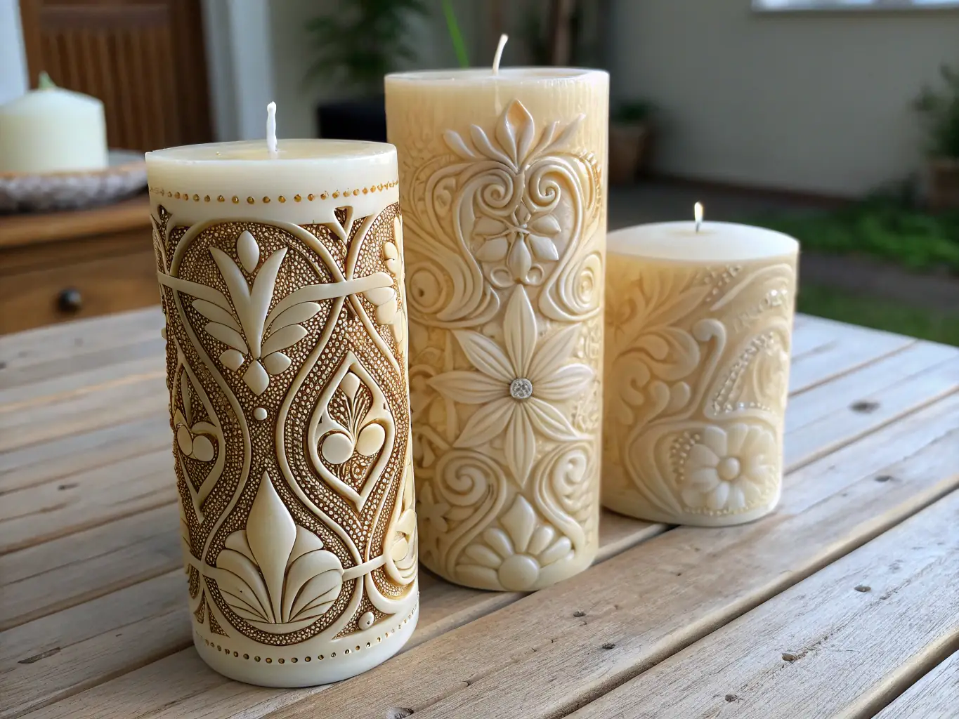 A detailed close-up shot of a Rotating Spiral Candle, showcasing its intricate spiral design and the warm glow it emits when lit. The candle is placed on a reflective surface to highlight its unique shape and craftsmanship.