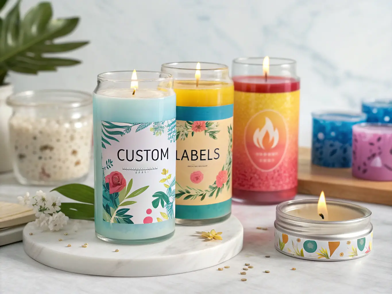 A high-quality image of various materials used in the Rotating Spiral Candle, including natural wax, essential oils for fragrance, and the metallic base that enables the rotation. The image emphasizes the quality and sustainability of the materials.